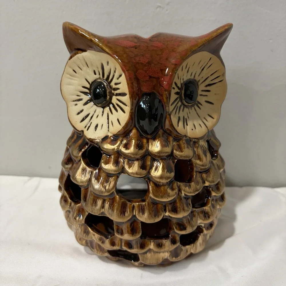 Ceramic‎ OWL Votive Tea Light Candle Holder Lantern vtg 7